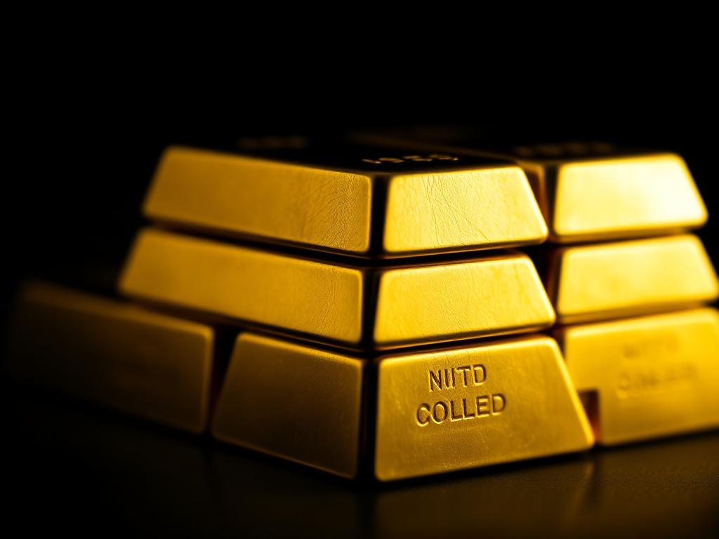 Dark macro of stacked bullion bars under warm rim light